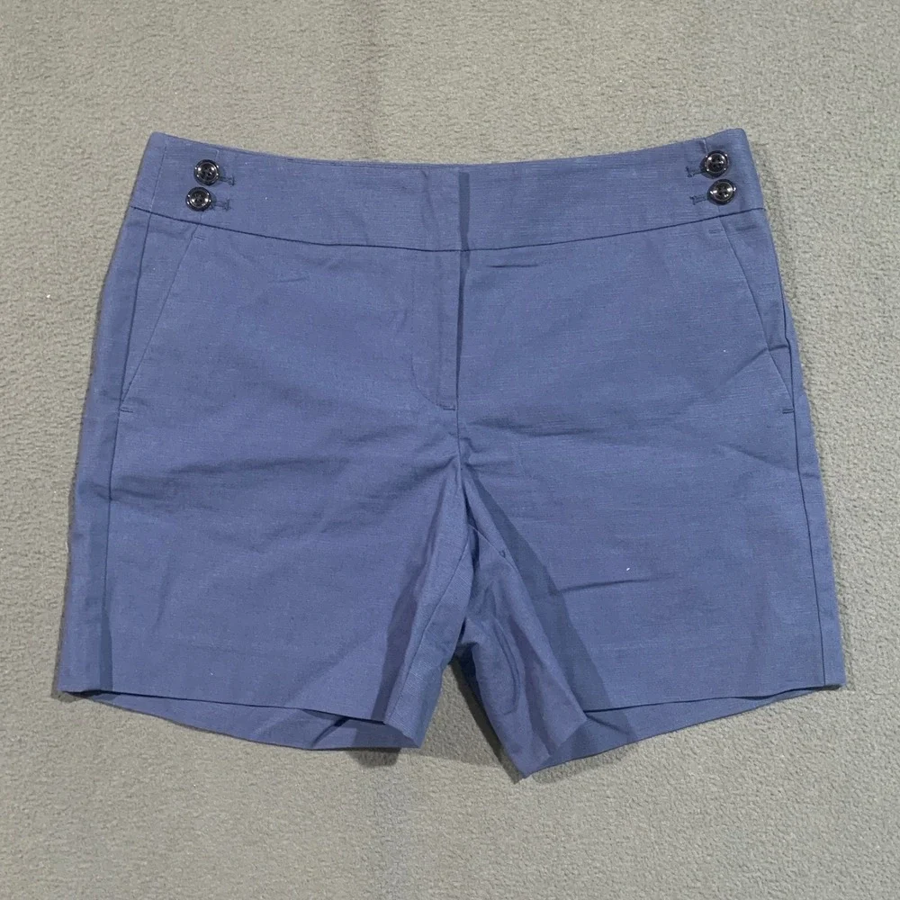 Ann Taylor Factory Blue Textured Chino Shorts Womens Size 4 Button Detail Cotton